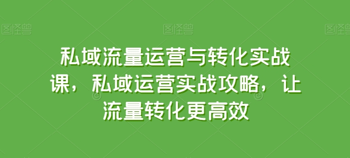 私域流量运营与转化实战课，私域运营实战攻略，让流量转化更高效-小柒笔记