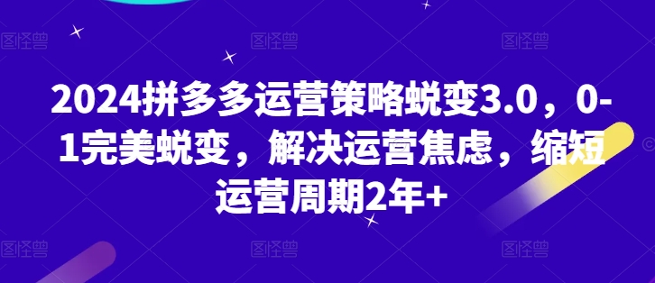 2024拼多多运营策略蜕变3.0，0-1完美蜕变，解决运营焦虑，缩短运营周期2年+-小柒笔记