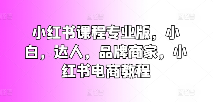 小红书课程专业版，小白，达人，品牌商家，小红书电商教程-小柒笔记