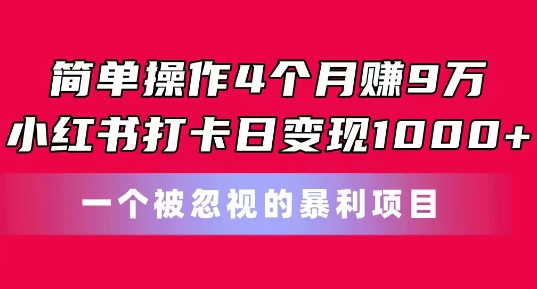 简单操作4个月赚9w，小红书打卡日变现1k，一个被忽视的暴力项目【揭秘】-小柒笔记