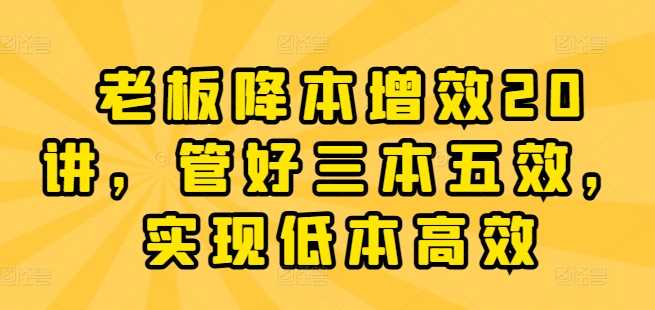 老板降本增效20讲，管好三本五效，实现低本高效-小柒笔记