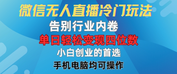 微信无人直播冷门玩法，告别行业内卷，单日轻松变现四位数，小白的创业首选【揭秘】-小柒笔记