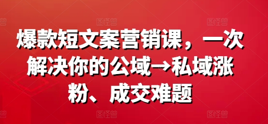 爆款短文案营销课，一次解决你的公域→私域涨粉、成交难题-小柒笔记