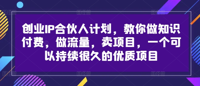 创业IP合伙人计划，教你做知识付费，做流量，卖项目，一个可以持续很久的优质项目-小柒笔记