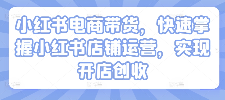 小红书电商带货，快速掌握小红书店铺运营，实现开店创收-小柒笔记