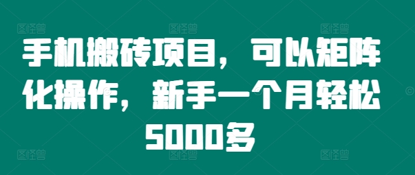 手机搬砖项目，可以矩阵化操作，新手一个月轻松5000多-小柒笔记