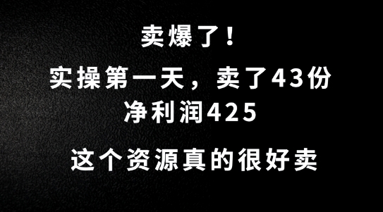 这个资源，需求很大，实操第一天卖了43份，净利润425【揭秘】-小柒笔记