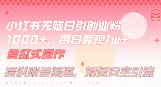 小红书无脑每日引流创业粉500+，小白每天只花半小时，躺赚长尾收益【揭秘】-小柒笔记