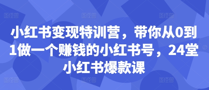 小红书变现特训营，带你从0到1做一个赚钱的小红书号，24堂小红书爆款课-小柒笔记