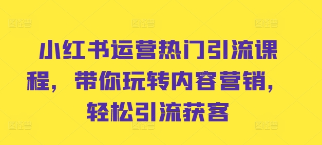 小红书运营热门引流课程，带你玩转内容营销，轻松引流获客-小柒笔记