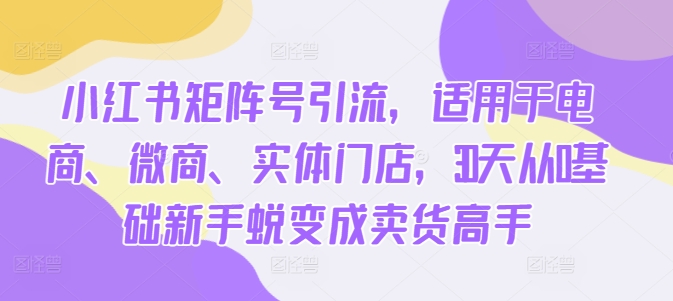 小红书矩阵号引流，适用于电商、微商、实体门店，30天从0基础新手蜕变成卖货高手-小柒笔记