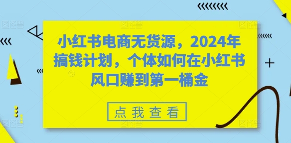 小红书电商无货源，2024年搞钱计划，个体如何在小红书风口赚到第一桶金-小柒笔记