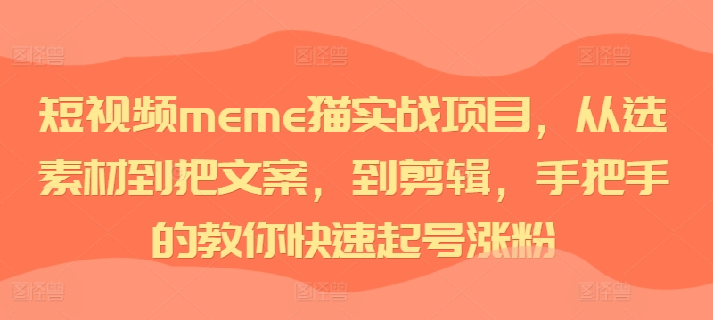 短视频meme猫实战项目，从选素材到把文案，到剪辑，手把手的教你快速起号涨粉-小柒笔记