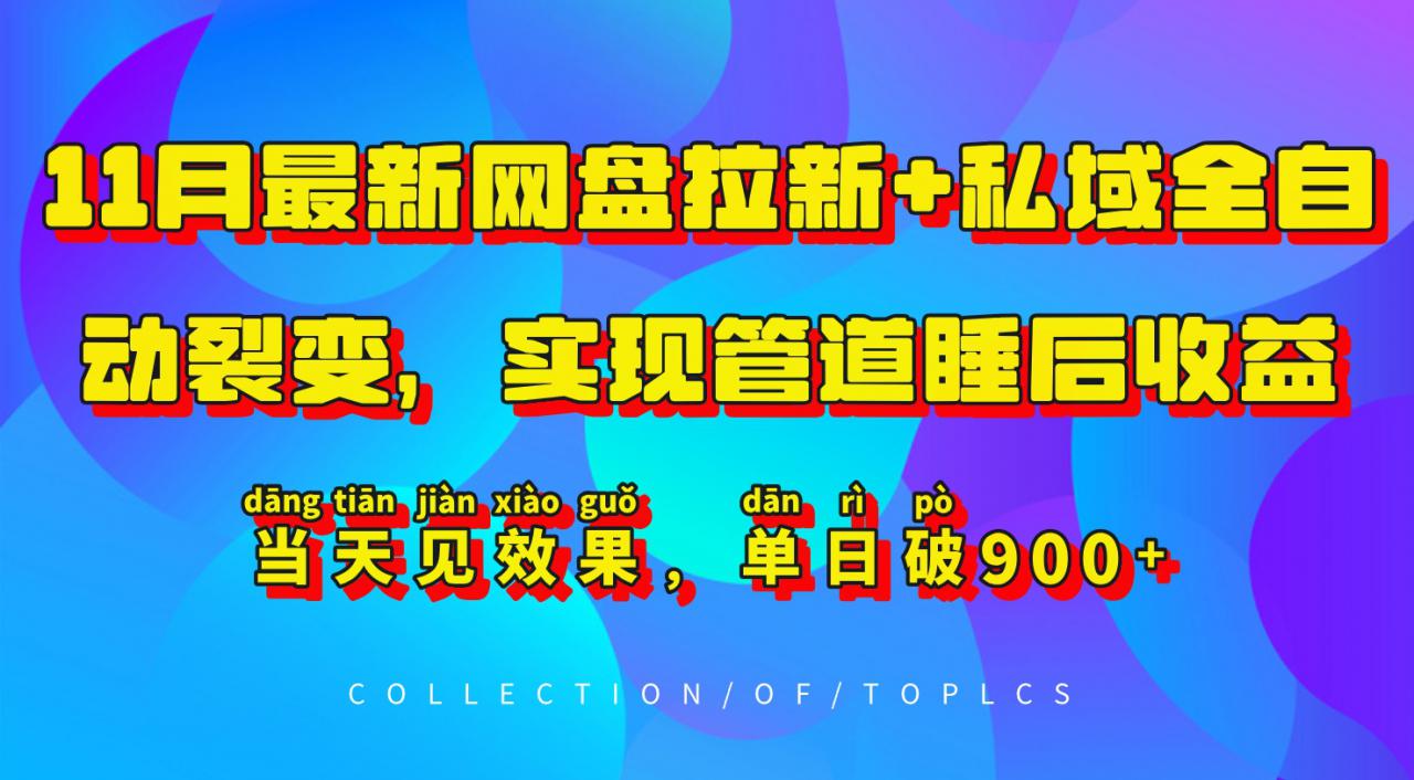 11月最新网盘拉新+私域全自动裂变，实现管道睡后收益，当天见效果，单日破900+-小柒笔记