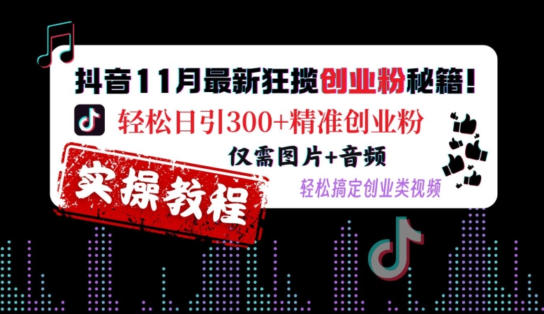 抖音11月最新狂揽创业粉秘籍，轻松日引300+精准创业粉，仅需图片+音频，轻松搞定创业类视频-小柒笔记