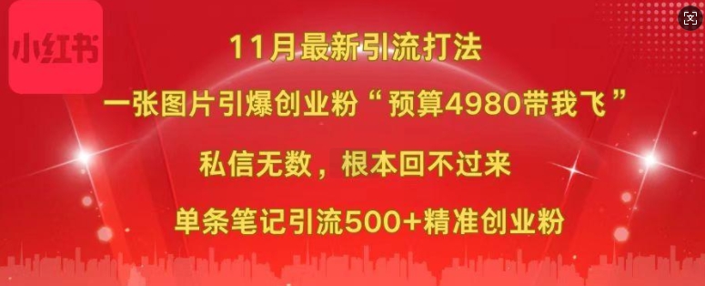 小红书11月最新图片打粉，一张图片引爆创业粉，“预算4980带我飞”，单条引流500+精准创业粉-小柒笔记