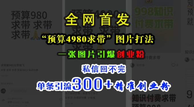 小红书“预算4980带我飞”图片打法，一张图片引爆创业粉，私信回不完，单条引流300+精准创业粉-小柒笔记