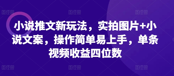 小说推文新玩法，实拍图片+小说文案，操作简单易上手，单条视频收益四位数-小柒笔记