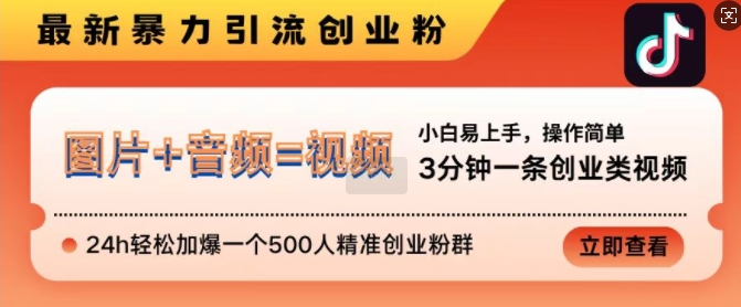 抖音最新暴力引流创业粉，3分钟一条创业类视频，24h轻松加爆一个500人精准创业粉群【揭秘】-小柒笔记