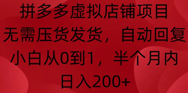 拼多多虚拟店铺项目，无需压货发货，自动回复，小白从0到1，半个月内日入200+【揭秘】-小柒笔记