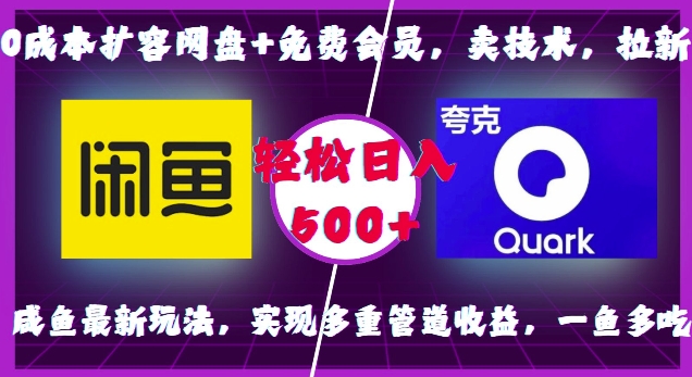 0成本扩容网盘+免费会员，卖技术，拉新，咸鱼最新玩法，实现多重管道收益，一鱼多吃，轻松日入500+-小柒笔记