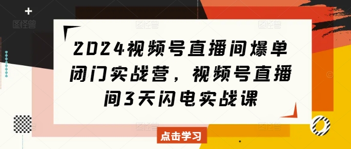 2024视频号直播间爆单闭门实战营，视频号直播间3天闪电实战课-小柒笔记