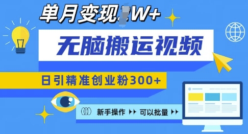 无脑搬运视频号可批量复制，新手即可操作，日引精准创业粉300+，月变现过W 【揭秘】-小柒笔记