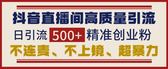 抖音直播间引流创业粉，无需连麦、不用上镜、超暴力，日引流500+高质量精准创业粉-小柒笔记