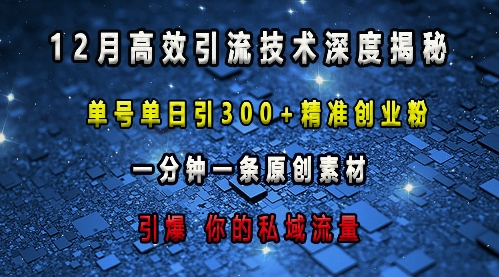 最新高效引流技术深度揭秘 ，单号单日引300 精准创业粉，一分钟一条原创素材，引爆你的私域流量-小柒笔记